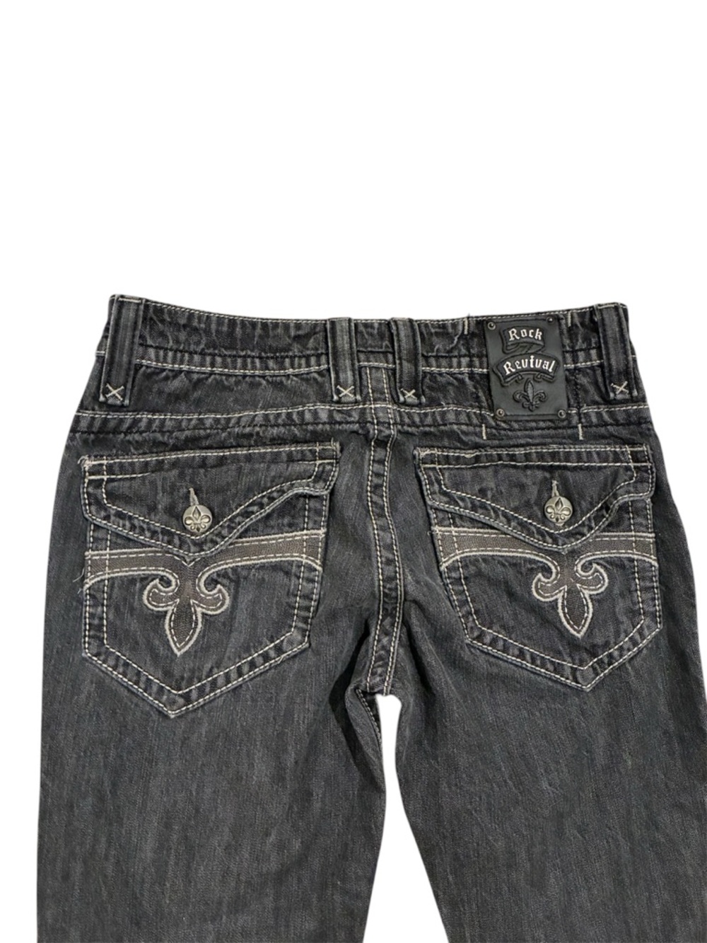 Rock Revival Men’s 32 Jeans Washed Black Kurt Straight Embroidered Back Pockets